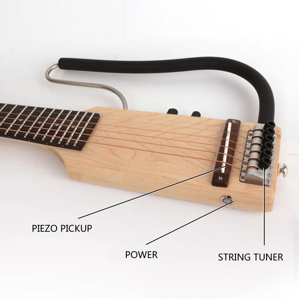 Ультракороткая безголовая бесшумная электроакустическая гитара для путешествий, портативная для путешествий, встроенная в левую руку, встроенный разъем для наушников