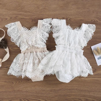 FOCUSNORM/ милое платье-ползунки для новорожденных девочек 0-24 м, с оборками, с длинным рукавом, с квадратным вырезом, пуговицы в области промежности, кружевные комбинезоны с цветочным рисунком