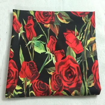 50x140cm Цифровая Печать Большой Цветущий Цветок Красной Розы из 100% Полиэстера Эластичная Ткань Растягивающаяся Ткань Для Одежды Из Ткани