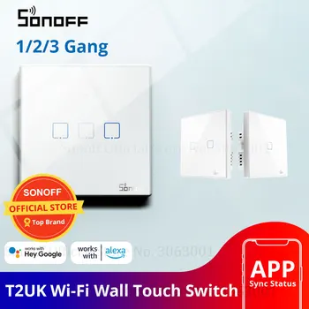 SONOFF T2UK Wifi Сенсорный Выключатель Настенного Светильника, 1/2/3 Банды Smart Switch Alexa, 433 RF/Voice/APP Пульта Дистанционного Управления Переключателями Стеклянная Панель TX