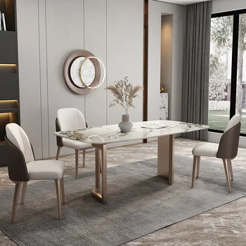 Роскошные обеденные столы и стулья в сочетании с небольшим семейным прямоугольным обеденным столом в итальянском стиле