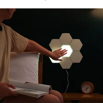 Светодиодный шестиугольный настенный светильник для декора спальни, ночник с сенсорным датчиком, магнитные квантовые лампы для дома, украшения своими руками, монтажные светильники