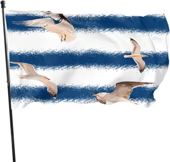 Флаг с летящей чайкой, морская птица в синюю и белую полоску для садовых флагов, украшение дома и двора, полиэстер с латунной петлицей